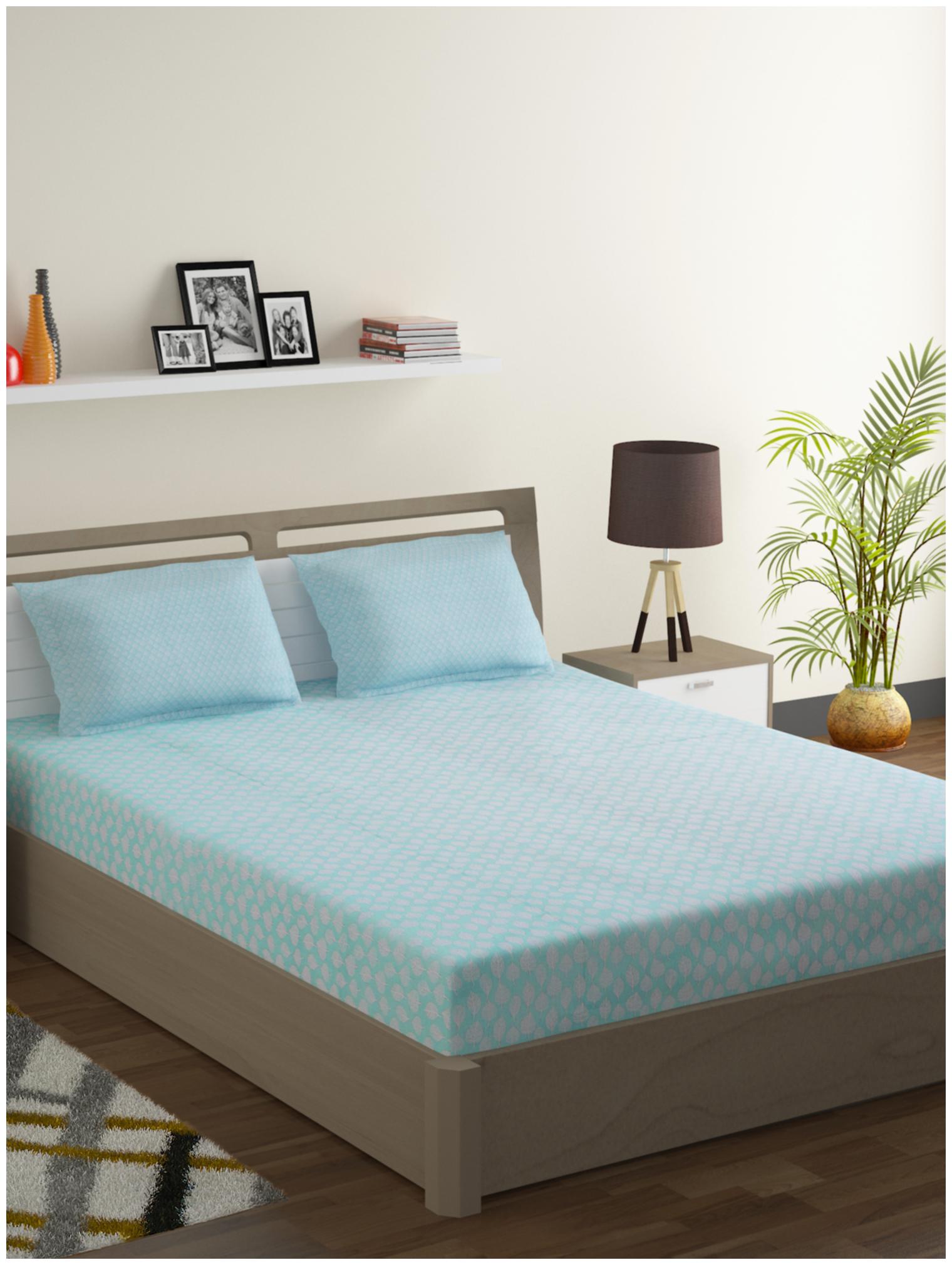 

Swayam Cotton Floral King Size Bedsheet 210 TC ( 1 Bedsheet With 2 Pillow Covers Blue )