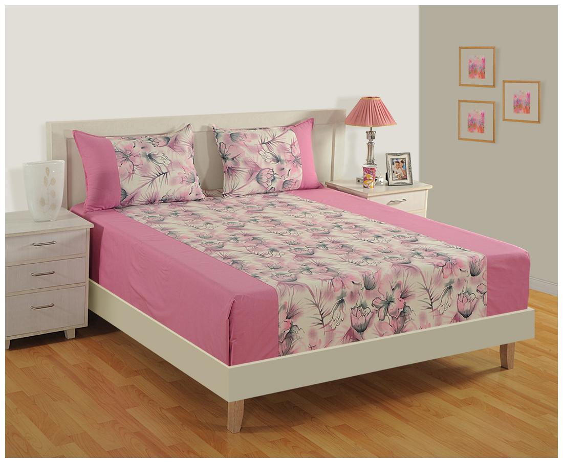 

Swayam Cotton Floral King Size Bedsheet 160 TC ( 1 Bedsheet With 2 Pillow Covers Peach )