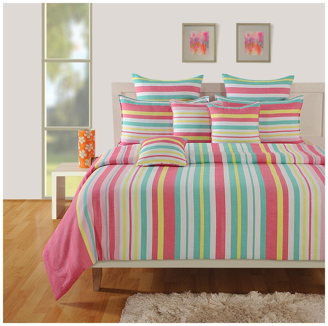 

Swayam Cotton Striped Single Size Bedsheet 144 TC ( 1 Bedsheet With 1 Pillow Covers Pink )