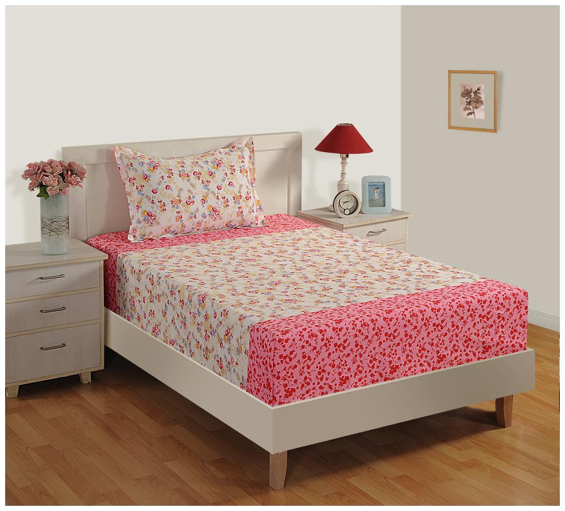 

Swayam Cotton Floral Single Size Bedsheet 144 TC ( 1 Bedsheet With 1 Pillow Covers Pink )