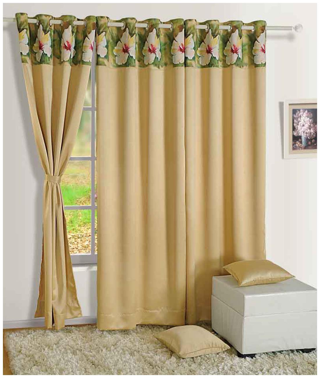 

Swayam Silk Door Blackout Beige Regular Curtain ( Eyelet Closure Floral )