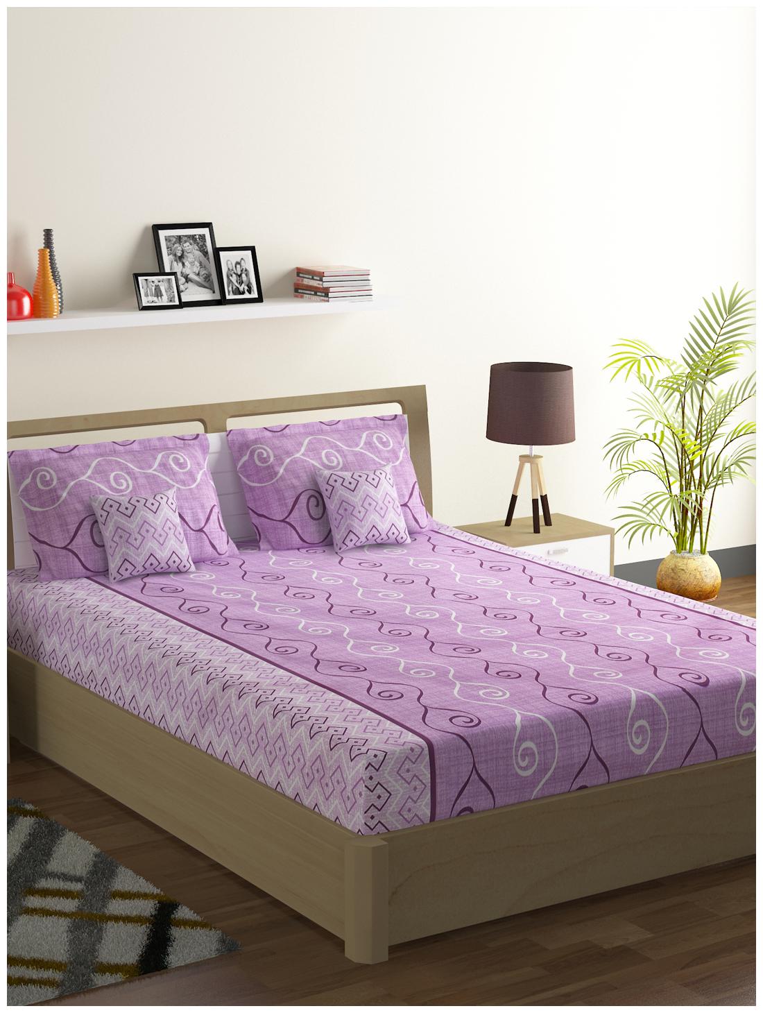 

Swayam Cotton Printed Double Size Bedsheet 144 TC ( 1 Bedsheet With 2 Pillow Covers Purple )