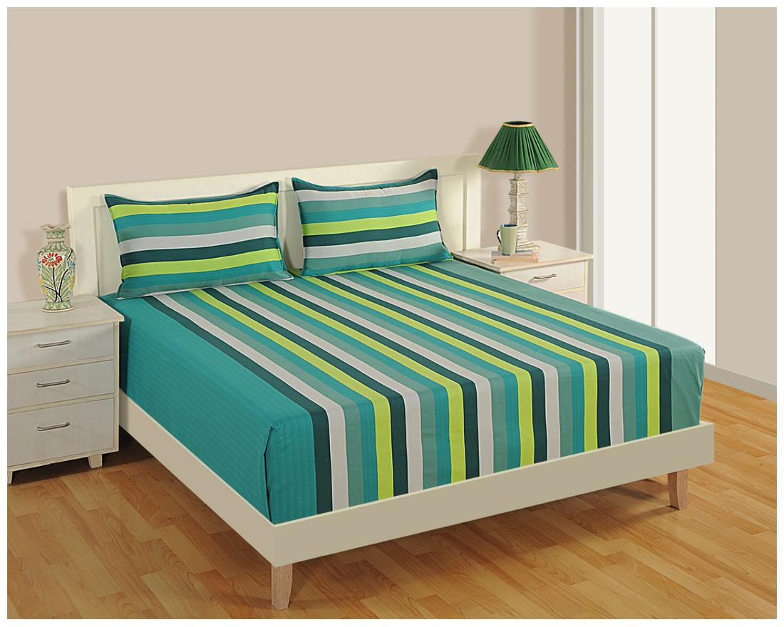 

Swayam Cotton Striped Single Size Bedsheet 144 TC ( 1 Bedsheet With 1 Pillow Covers Turquoise )