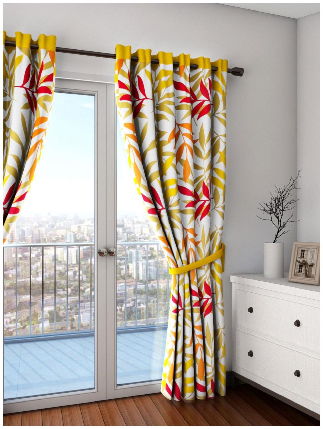 

Swayam Silk Door Blackout Yellow Regular Curtain ( Eyelet Closure Printed )