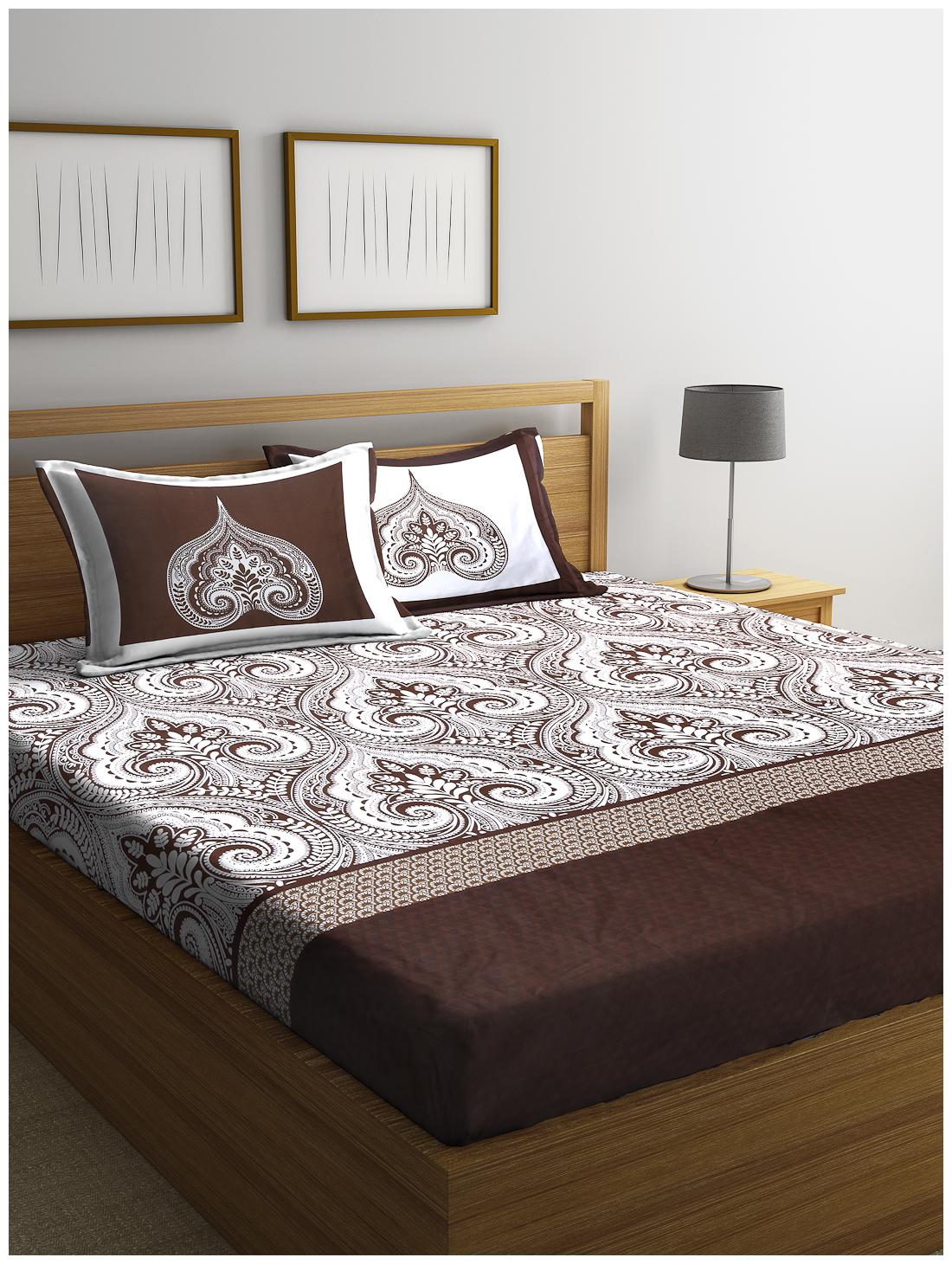 

SWHF Cotton Floral King Size Bedsheet 400 TC ( 1 Bedsheet With 2 Pillow Covers Brown White )