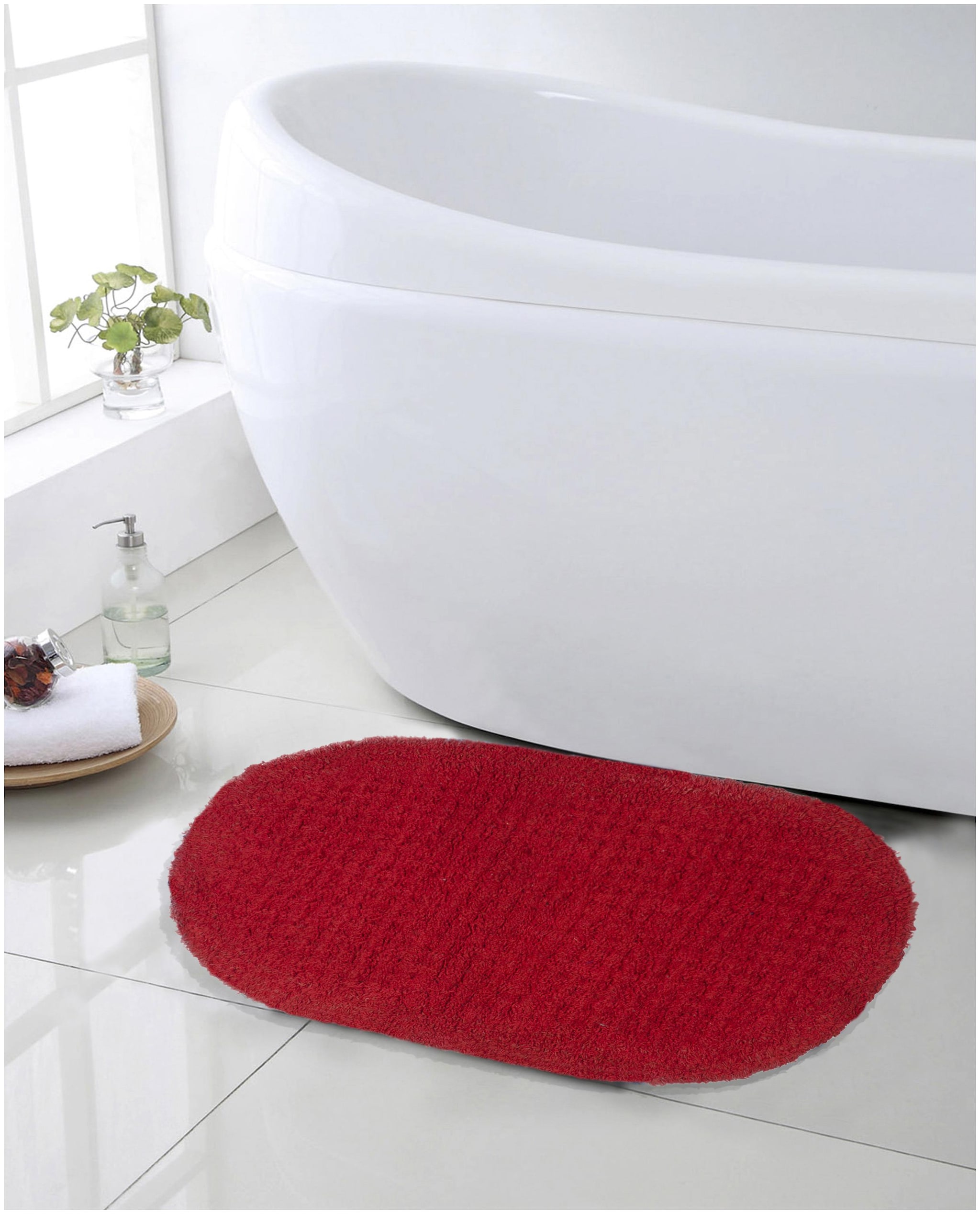 SWHF Premium Cotton Anti Skid Bath Mat: Red 60X40 Cm by Small World