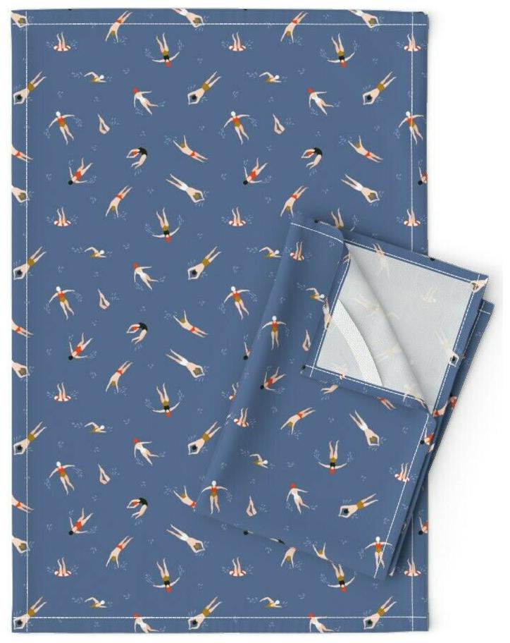 

Swimming Team Summer Vibes Nautical Linen Cotton Tea Towels by Roostery Set of 2