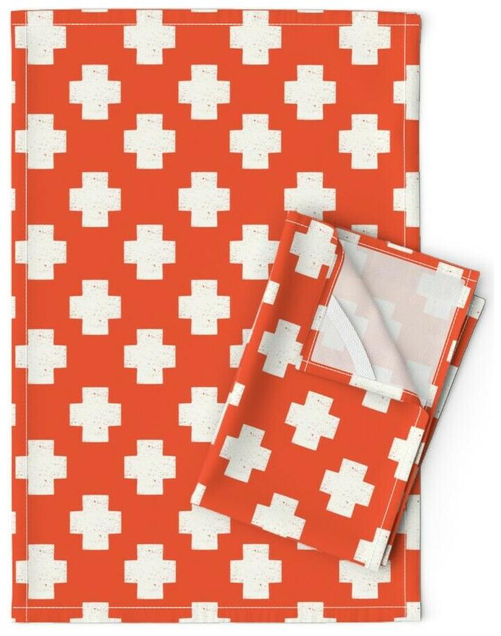 

Swiss Cross Geometeric Hipster Plus Linen Cotton Tea Towels by Roostery Set of 2