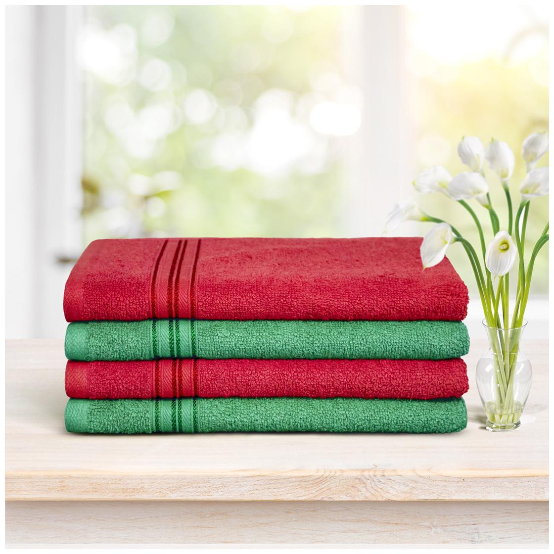 

Swiss Republic 480 GSM Cotton Hand towel ( 4 pieces Red Green )
