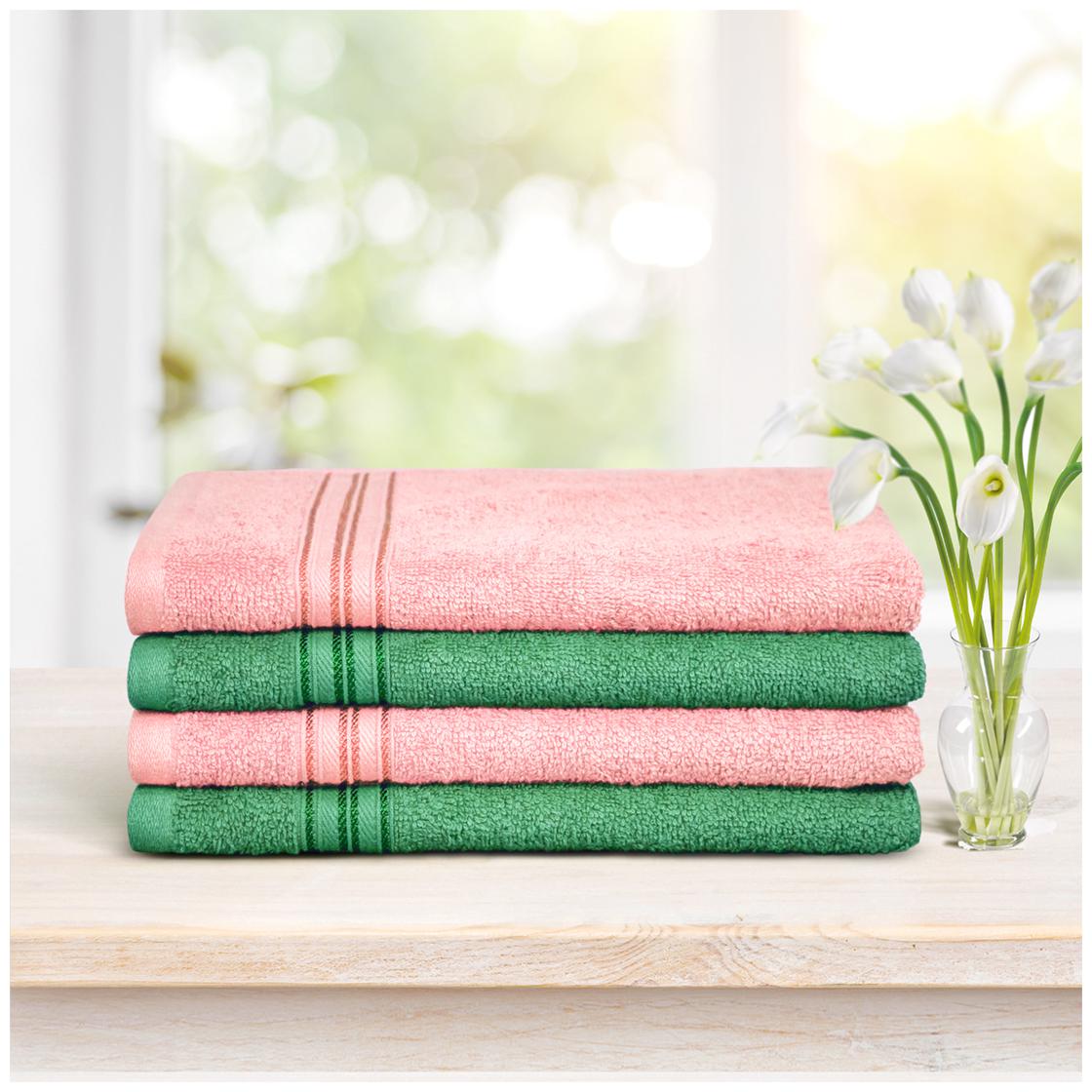 

Swiss Republic 480 GSM Cotton Hand towel ( 4 pieces Green Pink )
