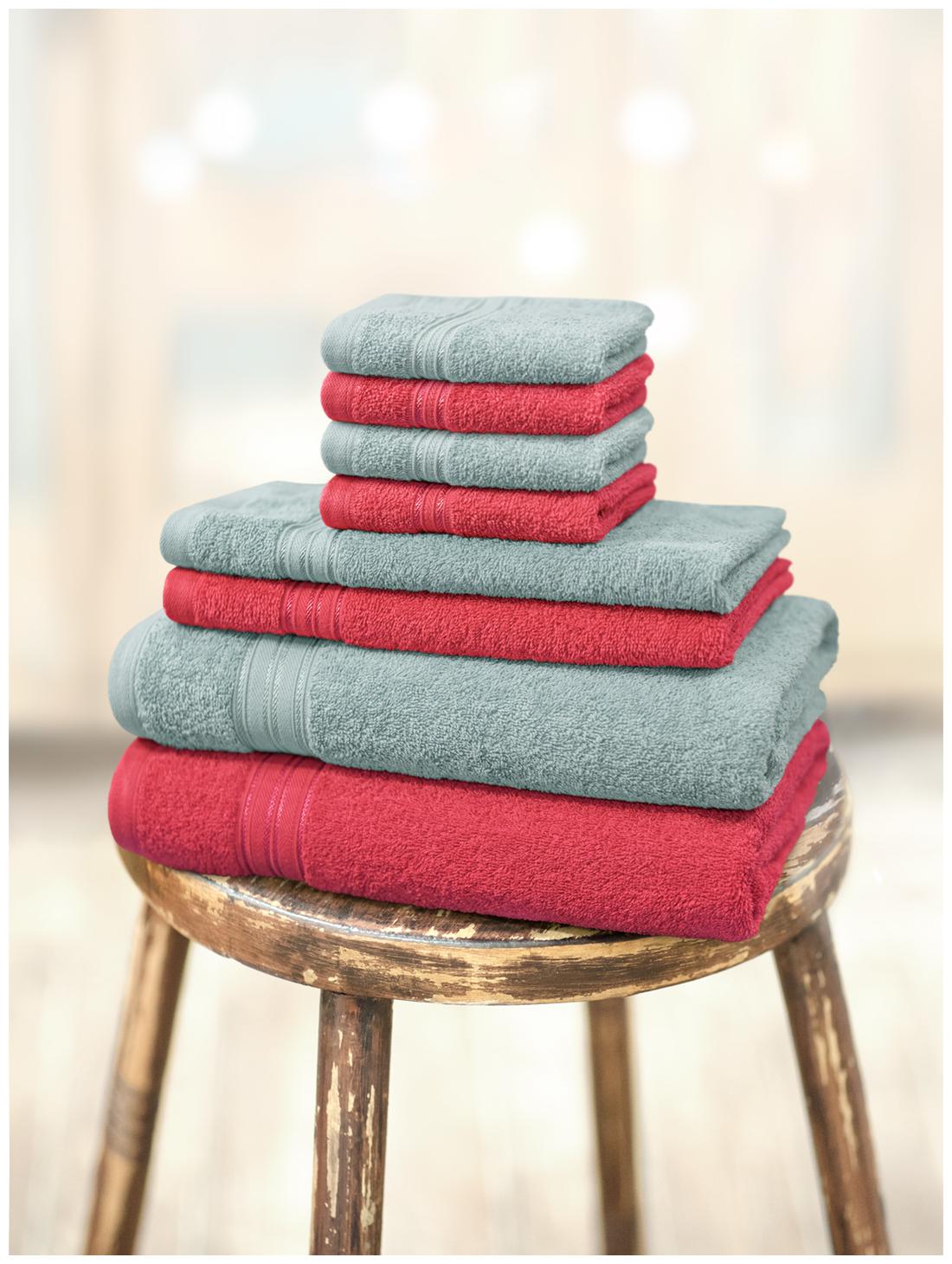 

Swiss Republic 480 GSM GSM Cotton Bath Towel ( 8 Pieces Red Grey )