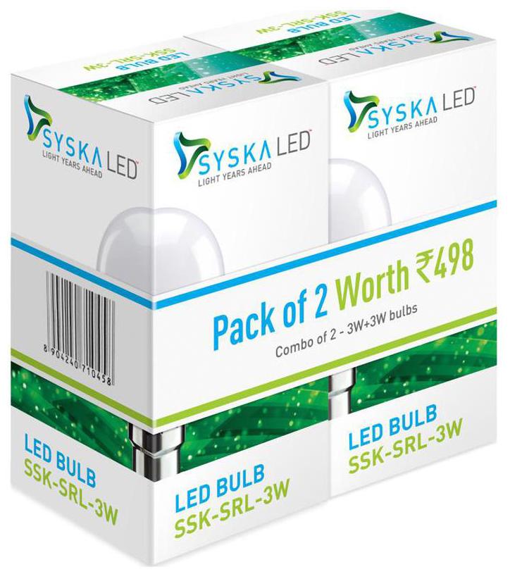 

Syska 3 Watt B22 LED Bulb (Pack of 2)