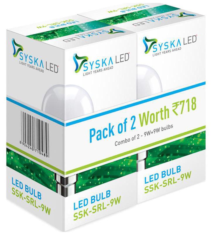 

Syska 9 Watt B22 LED Bulb (Pack of 2)