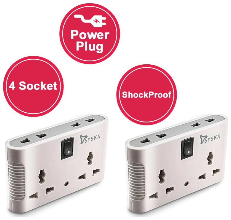 

Syska SSK-MPS-0401-Pack of 2 4 Socket Surge Protector (White Grey)