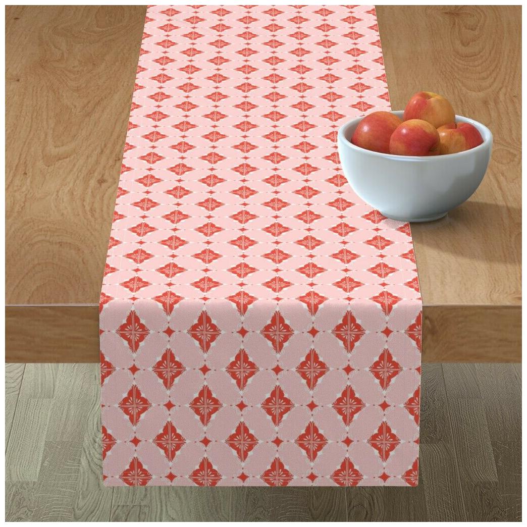 

Table Runner Geometric Pink Tile Hand Drawn Red White Doodle Cotton Sateen