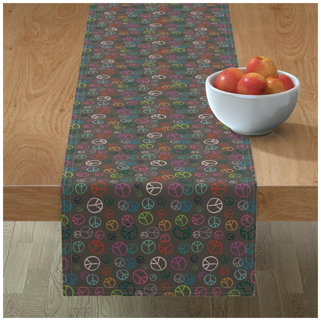 

Table Runner Peace Multicolor Hippie Retro Vintage Signs Colorful Cotton Sateen