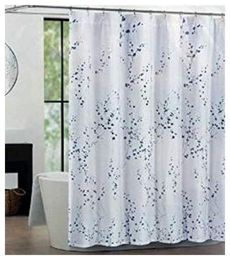 

Tahari Fabric Shower Curtain Blue Silver Sprigs and PEVA Shower Curtain Liner