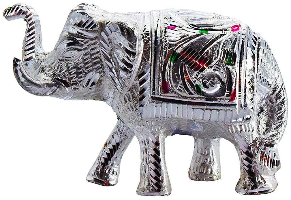 

Tailos Elephant Showpiece in Aluminum Silver Plated Elephant Statue Showpiece for Home Decor Animal Figure Antique Gift Items