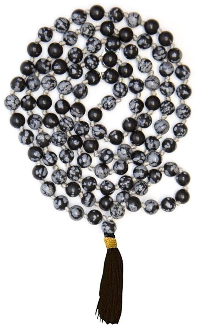 

Takshila Gems Natural Snowflake Obsidian Mala 108 1 (6 mm) Knotted Beads Mala Lab Certified for Jaap Wear Obsidian Stone Mala