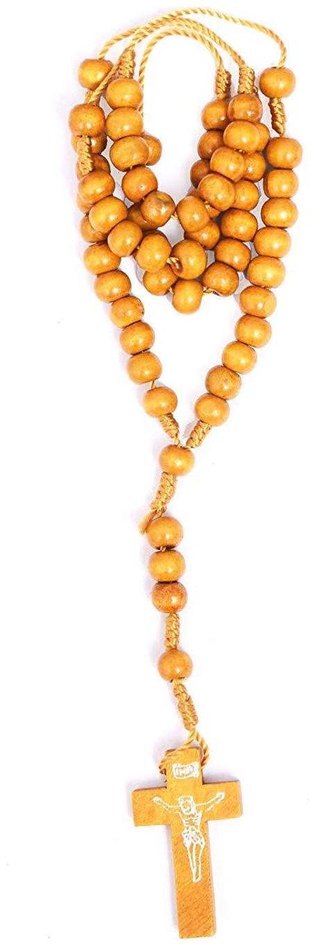 

Takshila Gems Jesus Crucifix Wooden Necklace Round Beads Jesus Rosary with Cross Pendant Christian Wood Necklace Holy Relic Blood Jerusalem