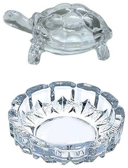 

Takshila Gems Imported Glass Crystal Turtle Tortoise in Plate Fang Shui Vastu - Best Gift for Career and Luck best Quality