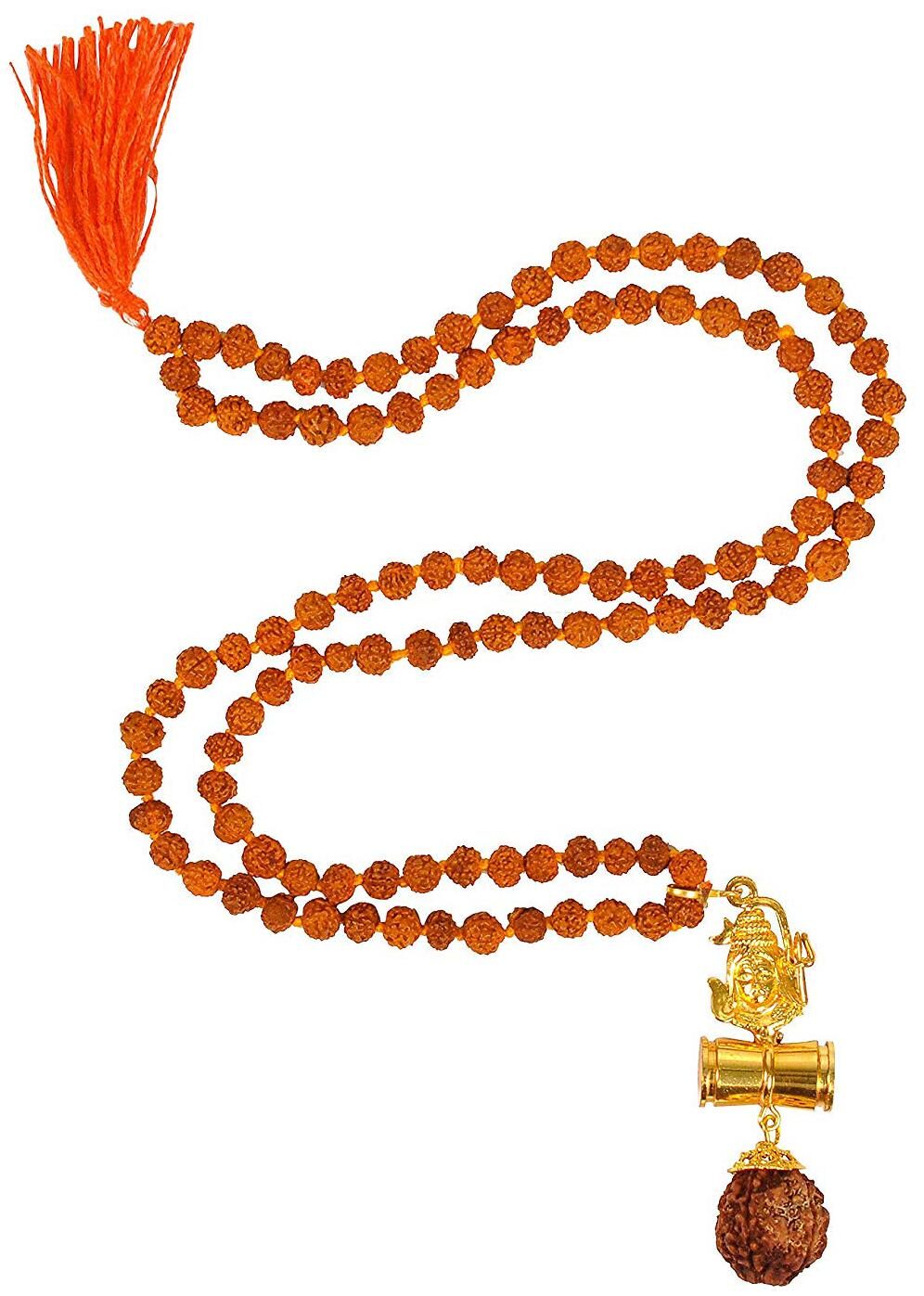 

Takshila Gems 5 Mukhi Rudraksha Mala with Shiv Rudraksha Damru Pendant Blessed and Energized