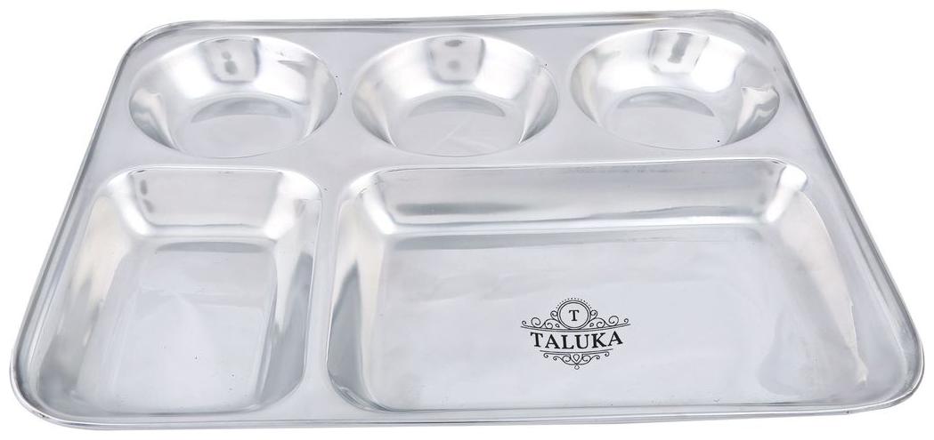 

Taluka (33 02 cm (13 inch) x 27 17 cm (10 7 inch) x 2 54 cm (1 inch)) Pure Stainless Steel 5 in 1 Compartment Plate Thali Bhojan Thali Steel Plate Food Dinner Snacks Plate