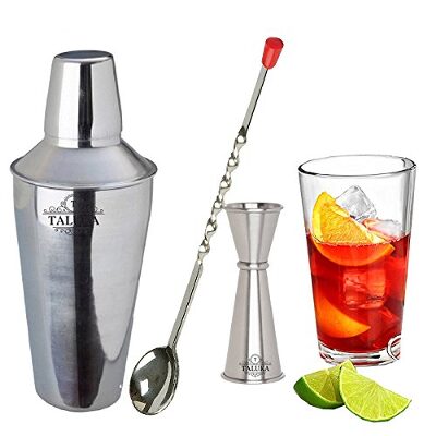 

Taluka 3 pc Stainless Steel Wine and Cocktail Bar Set- 750 ML Wine Shaker Measuring Jigger and Mixing Bar Spoon (1 Bar Spoon 1 Measure Jigger 1 Cocktail Wine Shaker)