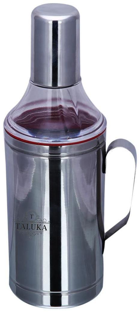 Taluka (24.13 cm (9.5 inch) x 8.63 cm (3.4 inch) approx) Stainless Steel Oil can Oil Pourers Capacity :- 750 ML with Handle Ease