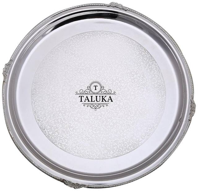 Taluka (Dia :- 14.5 inch Weight :- 850 Grams) Pure Brass Nickel Plated Tray Serving Tray / Plate / Charger Round shape Elegant Royal Look Best Quality