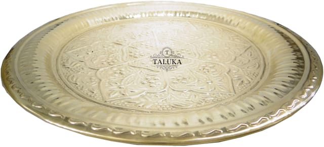 Taluka (Dia :- 13.4 inch) Brass Embossed Tray Serving Tray, Plate, Charger Round Shape Royal Look Platter