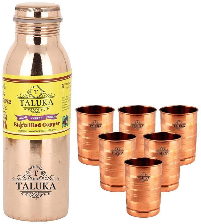 TALUKA Copper Water Bottle Set of 1 ( Brown , 800 ml )