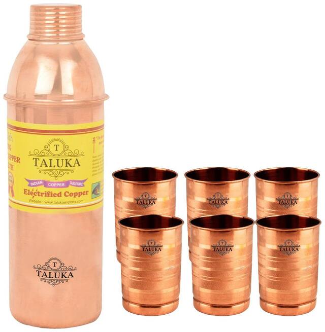TALUKA Copper Water Bottle Set of 1 ( Brown , 800 ml )