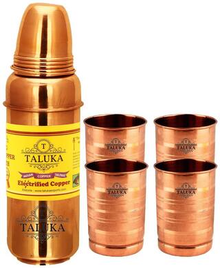 TALUKA Copper Water Bottle Set of 1 ( Brown , 800 ml )