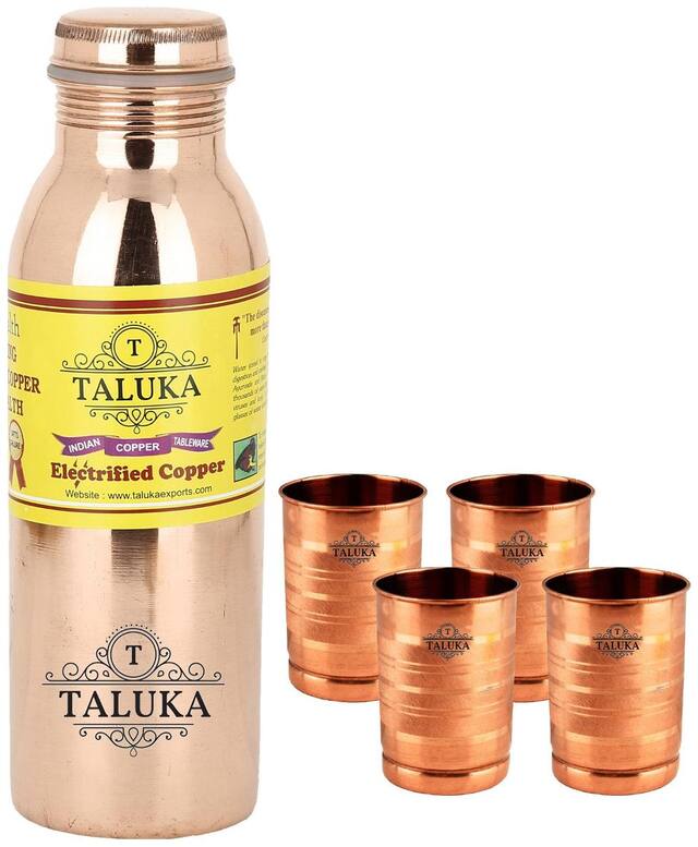 TALUKA Copper Water Bottle Set of 1 ( Brown , 1000 ml )