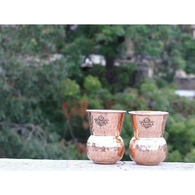 

Taluka Set Of 2 Pure Copper Round Bottom Hammered Water Serving Purpose Copper Glass Home Hotel Drinkware Good Health Benefits Yoga Ayurveda ( 3 x 4 5 )