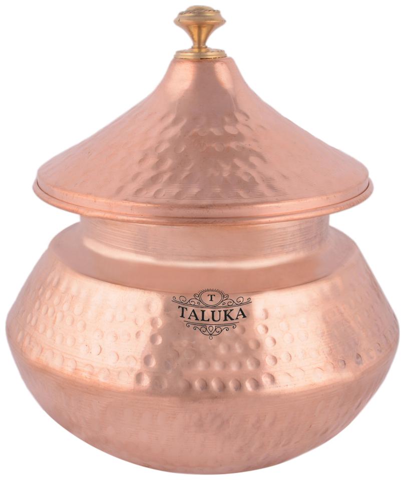 Taluka Set Of 2 Pure Copper Hand Made Capacity 1.5 L Biryani Handi Copper Handi Handmade Copper Mughlai handi With Lid Volume serving Dish Platter Res