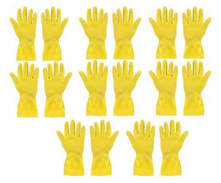 

Tashkurst Premium Hand protection Rubber Dish Washing Magic Scrubber Gloves Reusable Household Cleaning Gloves Hand Care Free size Yellow 8 pairs