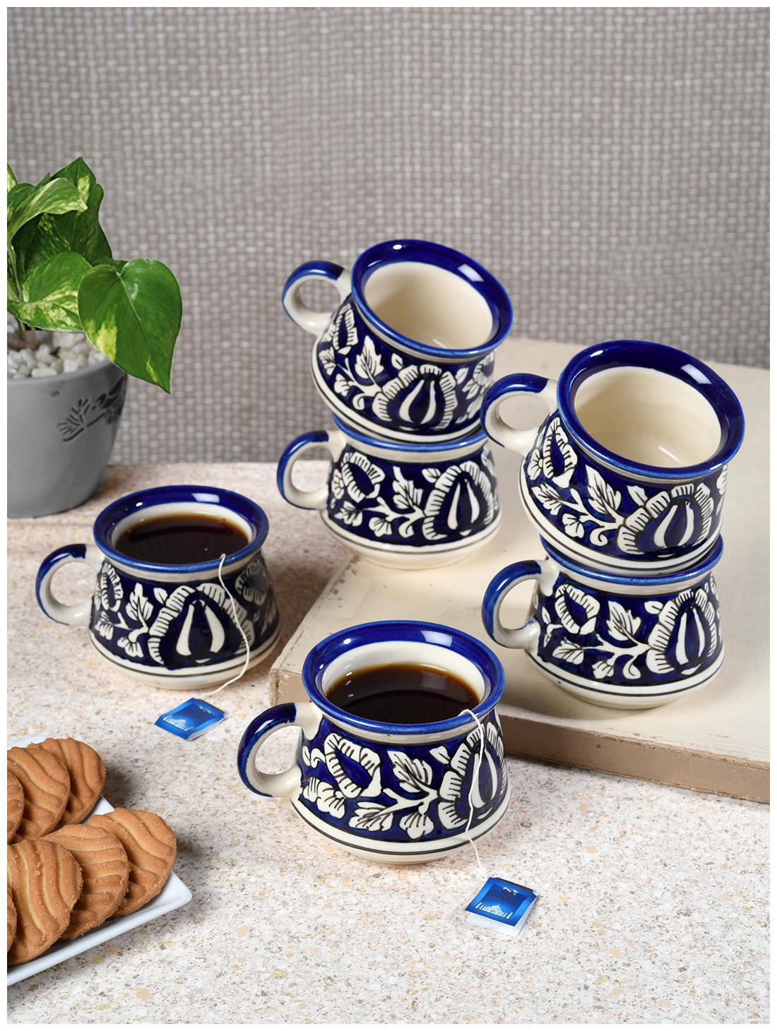 

Tashveen Articles Coffee Mug Tea Cups Hand Painted Tea Cup Set of 6 ( BLue with Mughal Hand Painting in Glossy Finish) Coffee Cup Ceramic Cup and Tea Set (180 ml)