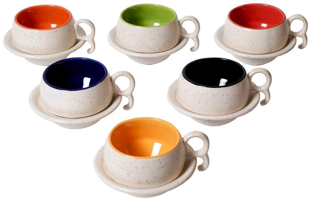 

Tashveen Articles White Matte Cups and saucers Stoneware Tea Cup 6 pcs