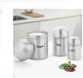 Buy Tea Coffee And Sugar Jar Set Canisters 700 Ml Steel Food
