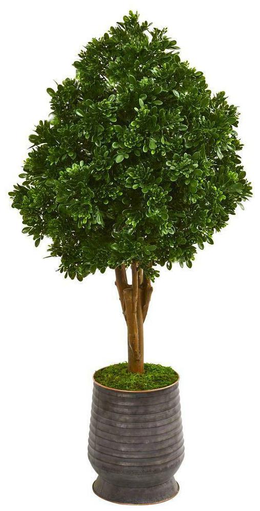 

Tea Leaf Artificial Tree in Metal Planter UV Resistant Nearly Natural 49 Decor