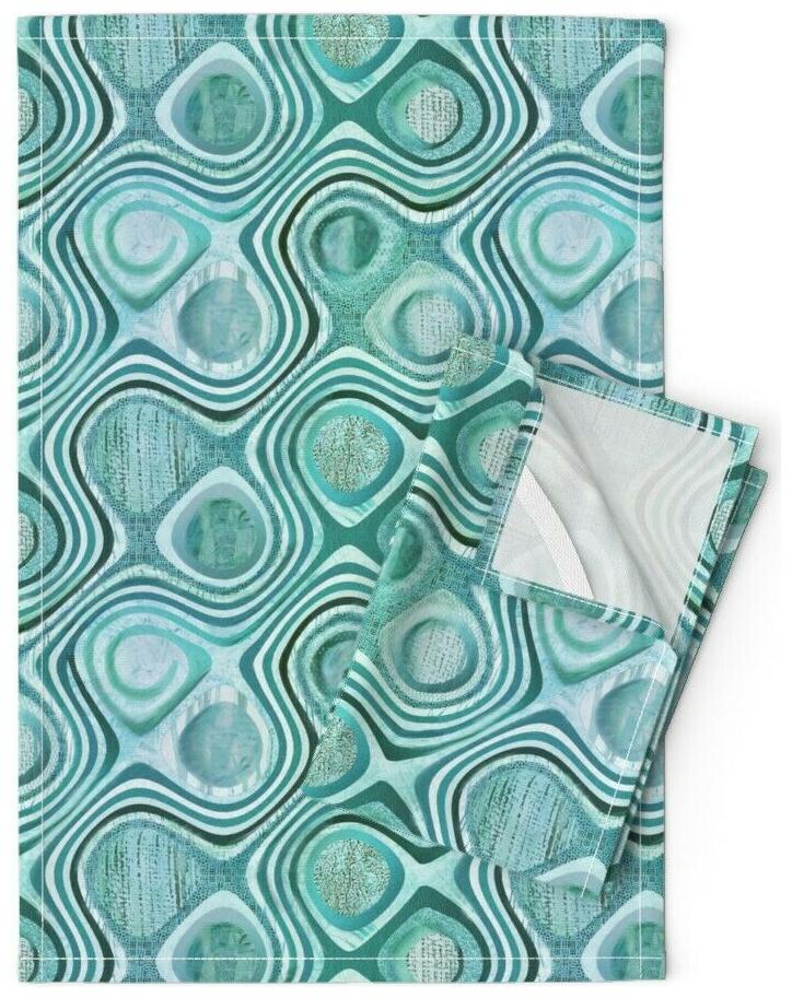 

Teal Blue Mid Century Modern Linen Cotton Tea Towels by Roostery Set of 2