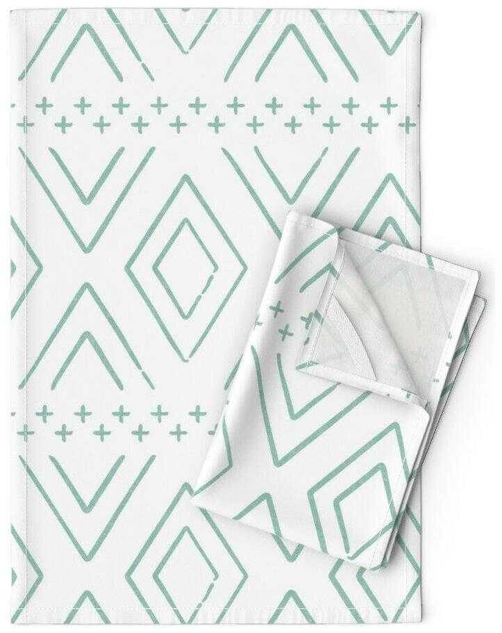 

Teal Diamond Boho Mint Mudcloth Linen Cotton Tea Towels by Roostery Set of 2