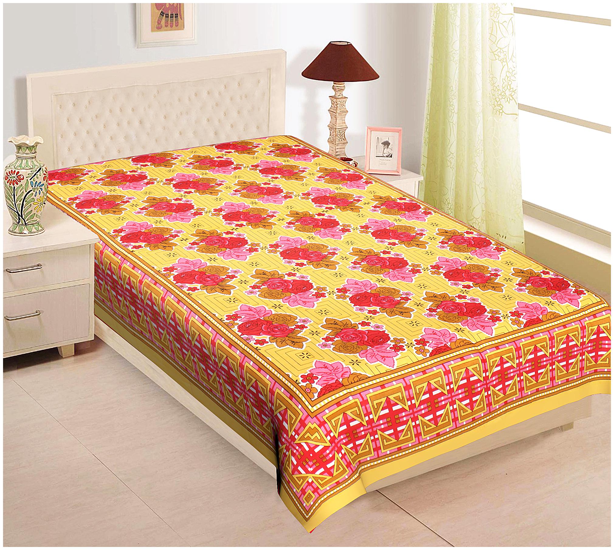 

TEXSTYLERS Cotton Floral Single Size Bedsheet 144 TC ( 1 Bedsheet Without Pillow Covers Yellow )
