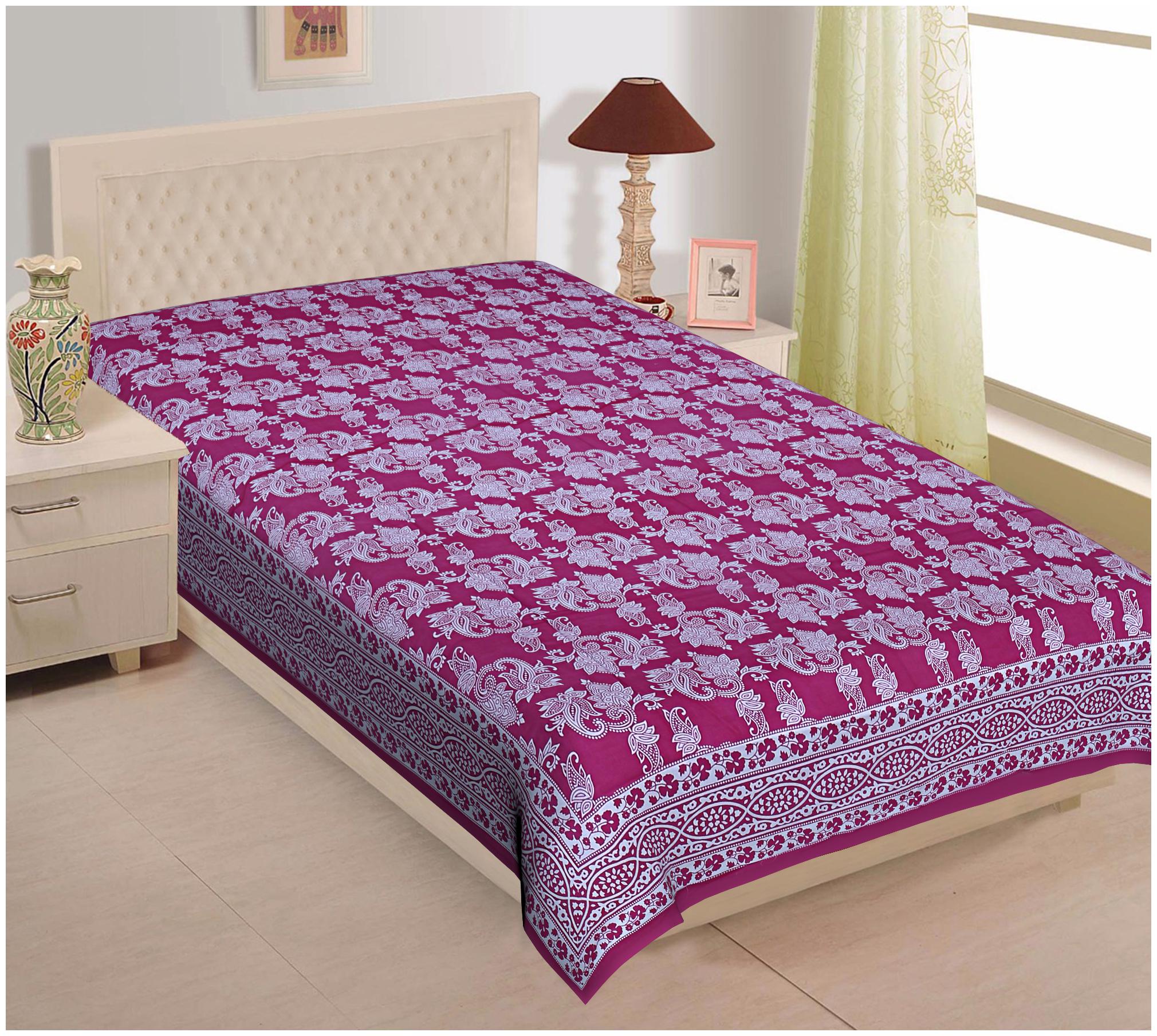 

TEXSTYLERS Cotton Printed Single Size Bedsheet 144 TC ( 1 Bedsheet Without Pillow Covers Pink )