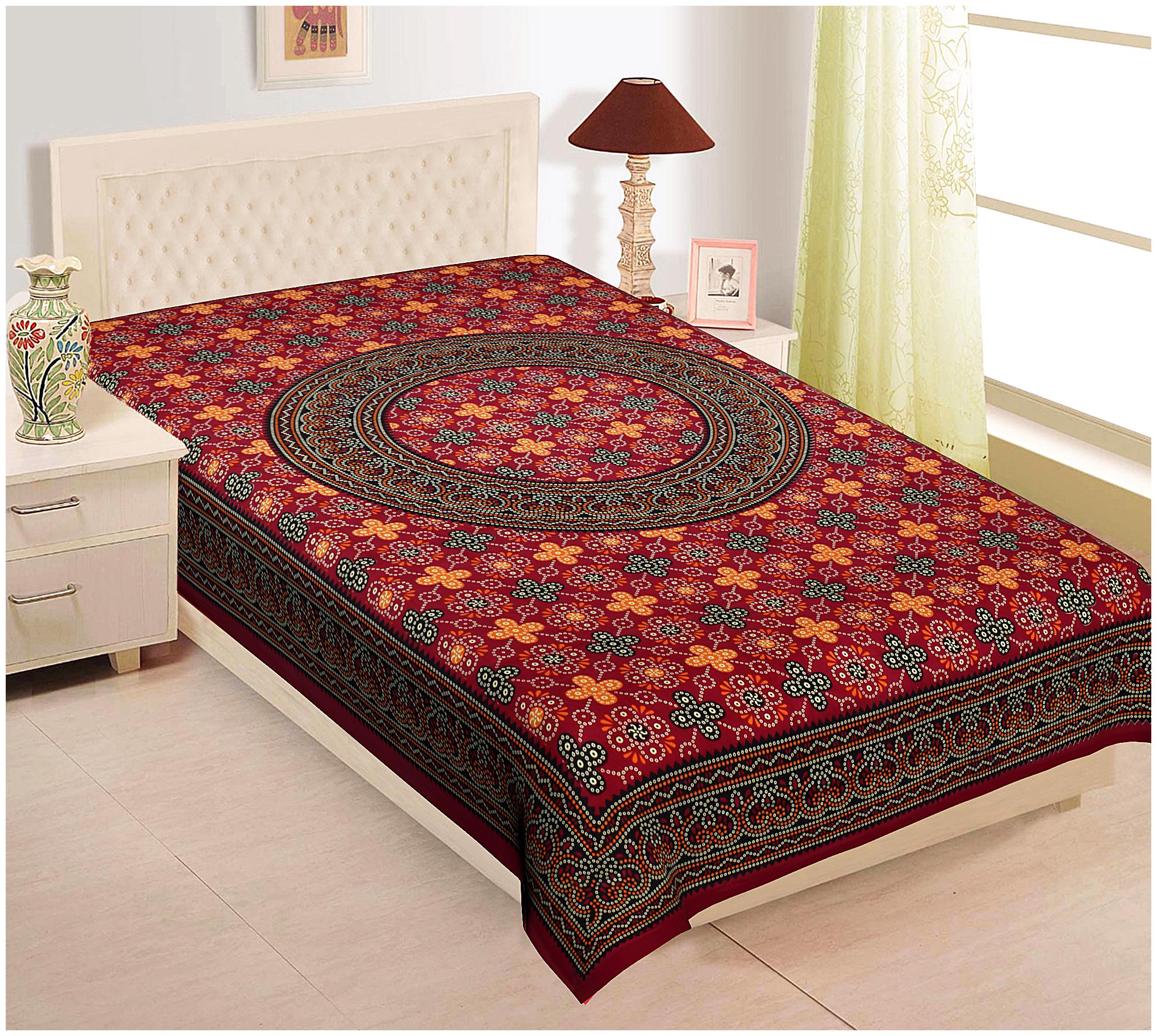 

TEXSTYLERS Cotton Printed Single Size Bedsheet 144 TC ( 1 Bedsheet Without Pillow Covers Maroon )