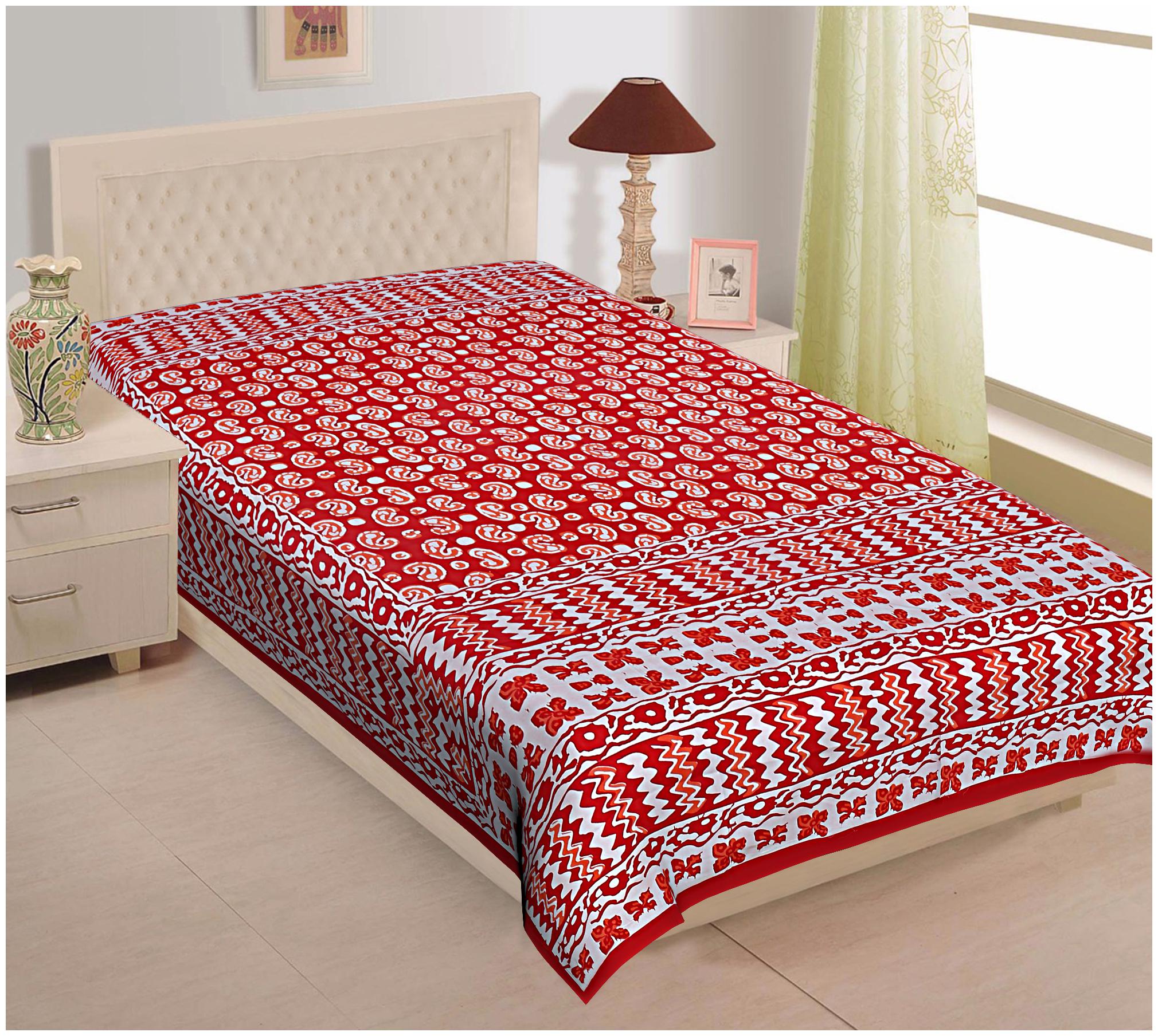 

TEXSTYLERS Cotton Printed Single Size Bedsheet 144 TC ( 1 Bedsheet Without Pillow Covers Red )