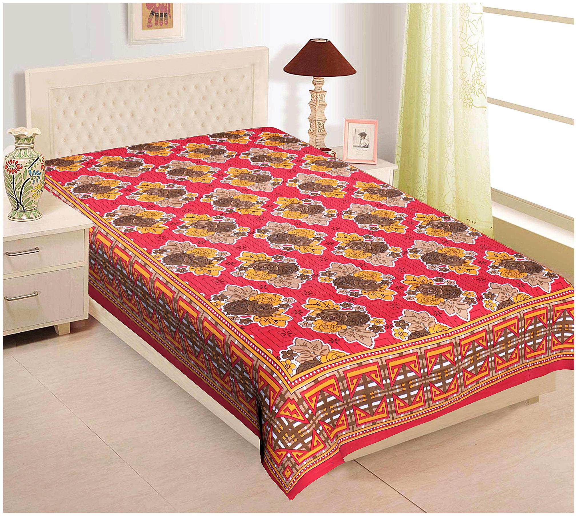 

TEXSTYLERS Cotton Floral Single Size Bedsheet 144 TC ( 1 Bedsheet Without Pillow Covers Red )