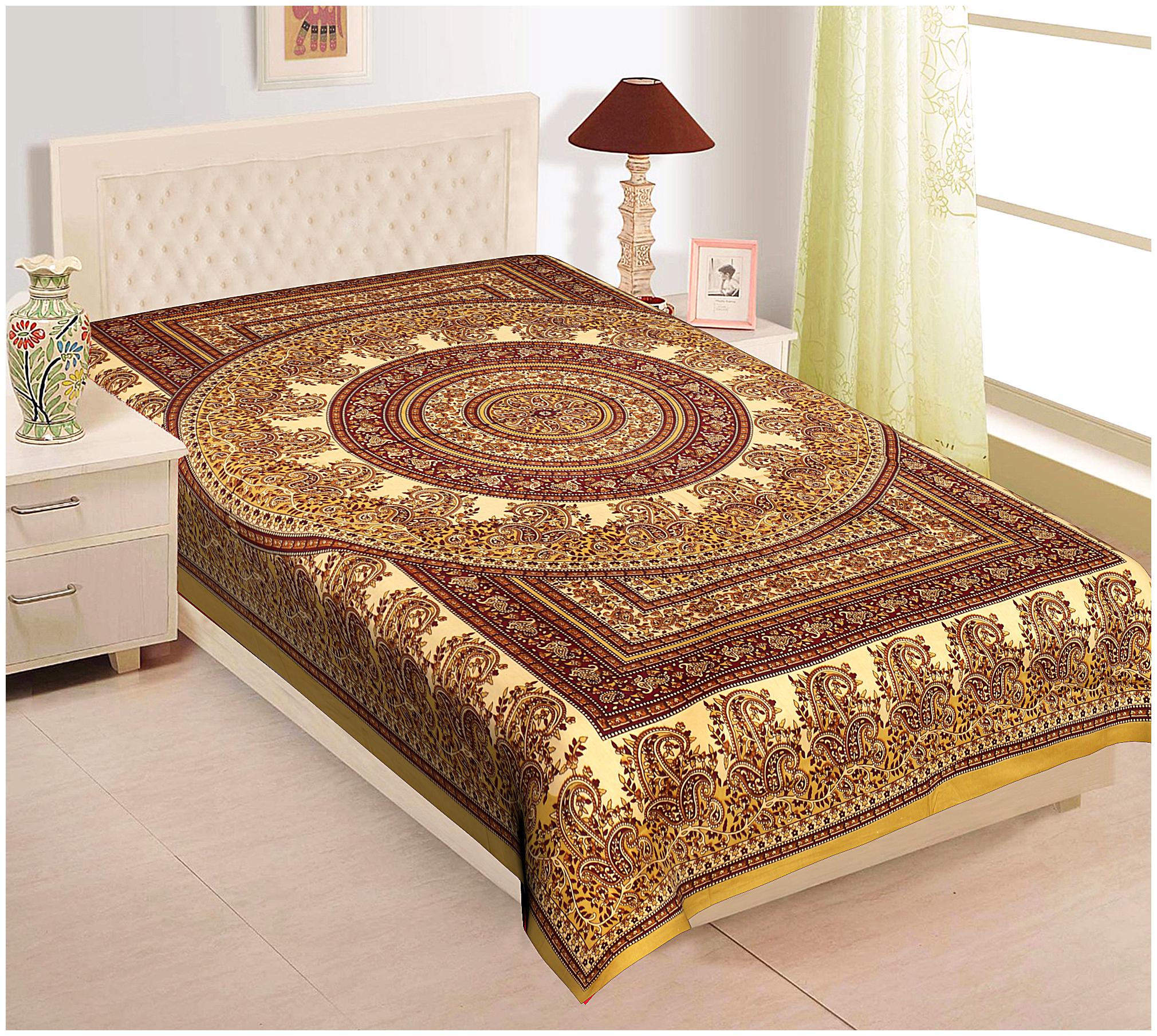 

TEXSTYLERS Cotton Printed Single Size Bedsheet 144 TC ( 1 Bedsheet Without Pillow Covers Golden Rust )